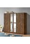 Supreme 6-Door Wardrobe with Mirror - Light Walnut, Engineered Wood, 8 Shelves, 2-Year Warranty