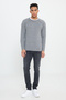 Gray-Ecru Standard Fit Regular Cut Crew Neck Cotton Muline Patterned Knitwear Sweater - 2