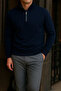 Men's Premium Winter Navy Blue Zippered Sweatshirt - 4
