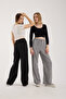 Linen Fabric High Waist Striped Elastic and String Lace-Up Waist Detailed Trousers - 7
