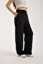 Linen Fabric High Waist Striped Elastic and String Lace-Up Waist Detailed Trousers