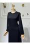 Women's Crystal Combed Cotton Fabric Piped Collar Stone Detailed Dress - 4
