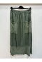 Khaki Italian Elastic Waist Tasseled Long Linen Skirt