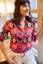 Women's Fuchsia Patterned Long Sleeve Classic Shirt New700-K5225 - 3