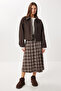 Belted Checkered Flared Woven Skirt Lns0015 Brown Vison - 2
