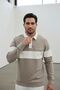 Interview Snap Polo Collar Combination Beige Ecru Sweatshirt - 2