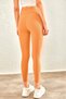 Women's Camel Color Ribbed High Waist Sports and Daily Tights - 3