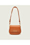Women's Leather Adjustable Strap Metal Logo Beige Shoulder Bag