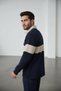 Interview Snap Polo Collar Combination Navy Blue Beige Sweatshirt - 7
