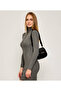 Women's Leather Adjustable Strap Metal Logo Black Shoulder Bag - 2