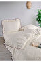 Candy Ruffled Piped 100% Cotton Akfil Duvet Cover Set Double Size Ecru Purple 200X220Cm - 2
