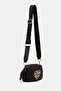 Women's Metal Logo Zipper Closure Leather Short Handle Black Shoulder Bag - 2