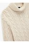 Long Sleeve Hair Knit Textured Turtleneck Sweater - 5