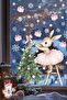 Double-Sided Cute Rabbit and Pine Tree Christmas Glass Sticker Set – 74 Pieces, Children's Room & New Year