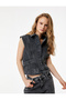 Buttoned Sleeveless Classic Collar Denim Vest with Metal Accessories - 2
