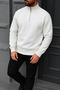 Men's Winter Basic White Zippered Sweatshirt - 2