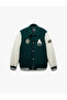 Slim Fit College Printed Cashmere Bomber Jacket with Snap Button Detail - 3
