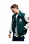 Slim Fit College Printed Cashmere Bomber Jacket with Snap Button Detail