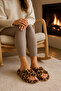 Women's Tan Leopard Cross-Strapped Furry House Slippers Byndcap01