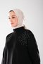 Women'S, Black, Stone Printed, Slit, High Neck Stylish Stretchy Hijab Tunic - Casual / Evening Dress _2296
