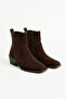 Women's Bitter Brown Suede Elastic Sheepskin Lined 3 cm Heeled Non-Slip Sole Boots - 5