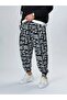 Graffiti Letter Patterned Men's Pleated Half-Shalwar with Elasticated Cuffs and Pockets, Loose Hippie Bohemian Shalwar - 4
