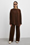 Skirt with Crossed Pants Crew Neck Suit Brown - 2