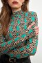 Women's Turquoise Gold Chain Leopard Patterned Finger Detailed Body - 5
