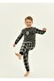 Boy's Diamond Patterned Soft Thick Winter Applique Embroidered Fleece Pajama Set Keeps Warm - 4