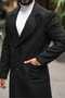 Black Men's Cashmere Coat with Pocket Detail - 2