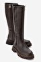 Women's Flat Zippered Boots Brown Leather