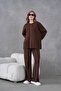 Women's Crew Neck Slit Oversized Sweater Pants Two-Piece Knitwear Set - 3