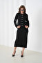 Women's Crew Neck Button Detail Patterned Jacket Skirt Two-Piece Knitwear Set - 5