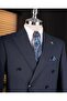 Italian Style K Double-Breasted Jacket Pants Suit Navy Blue T14021 - 2