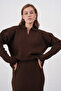 Women's Polo Neck Half-Button Placket Knit Detail Sweater Skirt Two-Piece Knit Set - 2