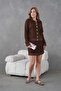 Women's Crew Neck Button Closure Patterned Jacket Skirt Two-Piece Knitwear Set 12308 - 3