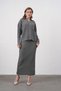 Women's Polo Neck Half-Button Placket Knit Detail Sweater Skirt Two-Piece Knit Set - 3