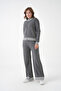Women's Mock Neck Zipper Closure Striped Ribbed Knit Jacket Pants Double Knitwear Set - 5