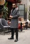 Men's Gray Patterned Cashmere Coat with Pocket Detail - 4