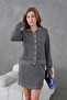 Women's Crew Neck Button Closure Patterned Jacket Skirt Two-Piece Knitwear Set 12308 - 4