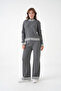 Women's Mock Neck Zipper Closure Striped Ribbed Knit Jacket Pants Double Knitwear Set - 3