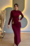 Stylish Burgundy Maxi Dress with Gathered Accessory Detail - 6