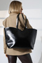 Women's Large Size Black Shiny Leather Tote Bag – Shoulder Bag |   Daily & Office Combination Compatible - 7