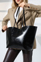 Women's Large Size Black Shiny Leather Tote Bag – Shoulder Bag |   Daily & Office Combination Compatible - 5