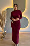 Stylish Burgundy Maxi Dress with Gathered Accessory Detail - 8