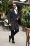 Men's Black-Anthracite Patterned Cashmere Coat with Pocket Detail - 2