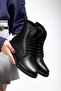 Women's Genuine Leather London Model Black Color Side Zipper Boots - 3
