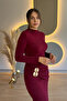 Stylish Burgundy Maxi Dress with Gathered Accessory Detail - 3