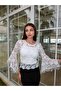 Round Neck Half Spanish Sleeve Lace-Up Back Zipper Suspender Innercrop Guipure Blouse Two-Piece Crispset - 8