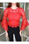 Round Neck Half Spanish Sleeve Lace-Up Back Zipper Suspender Innercrop Guipure Blouse Two-Piece Crispset - 7